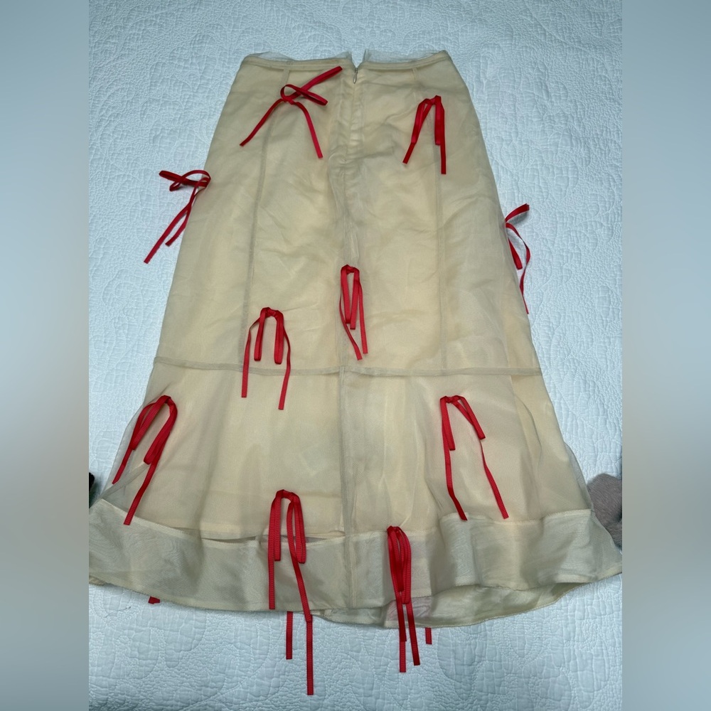 Maeve Cream Skirt with Red Ties